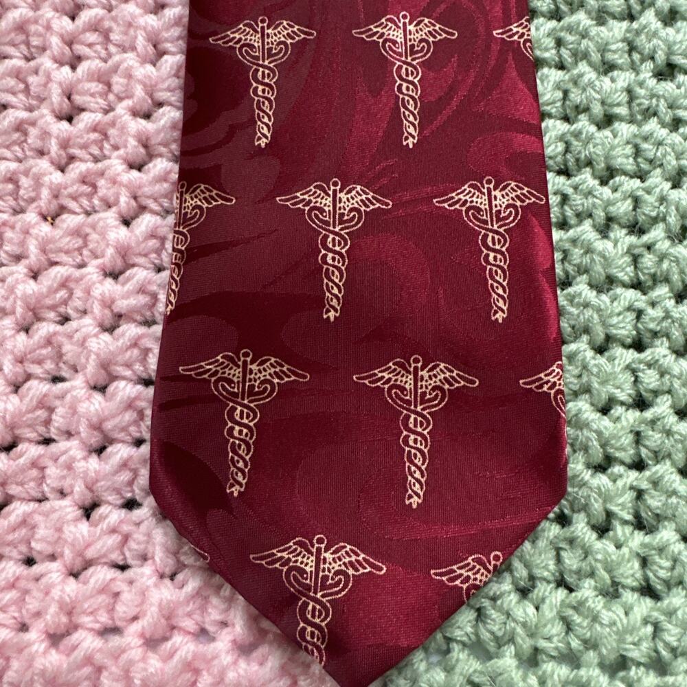 Doctor Neck Tie Medical Caduceus Red Necktie Vintage Handmade Renaissance